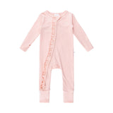 Rib Day or Night Frill Onesie - Pink Clay