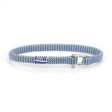 Blue and white braided dog collar on a white background