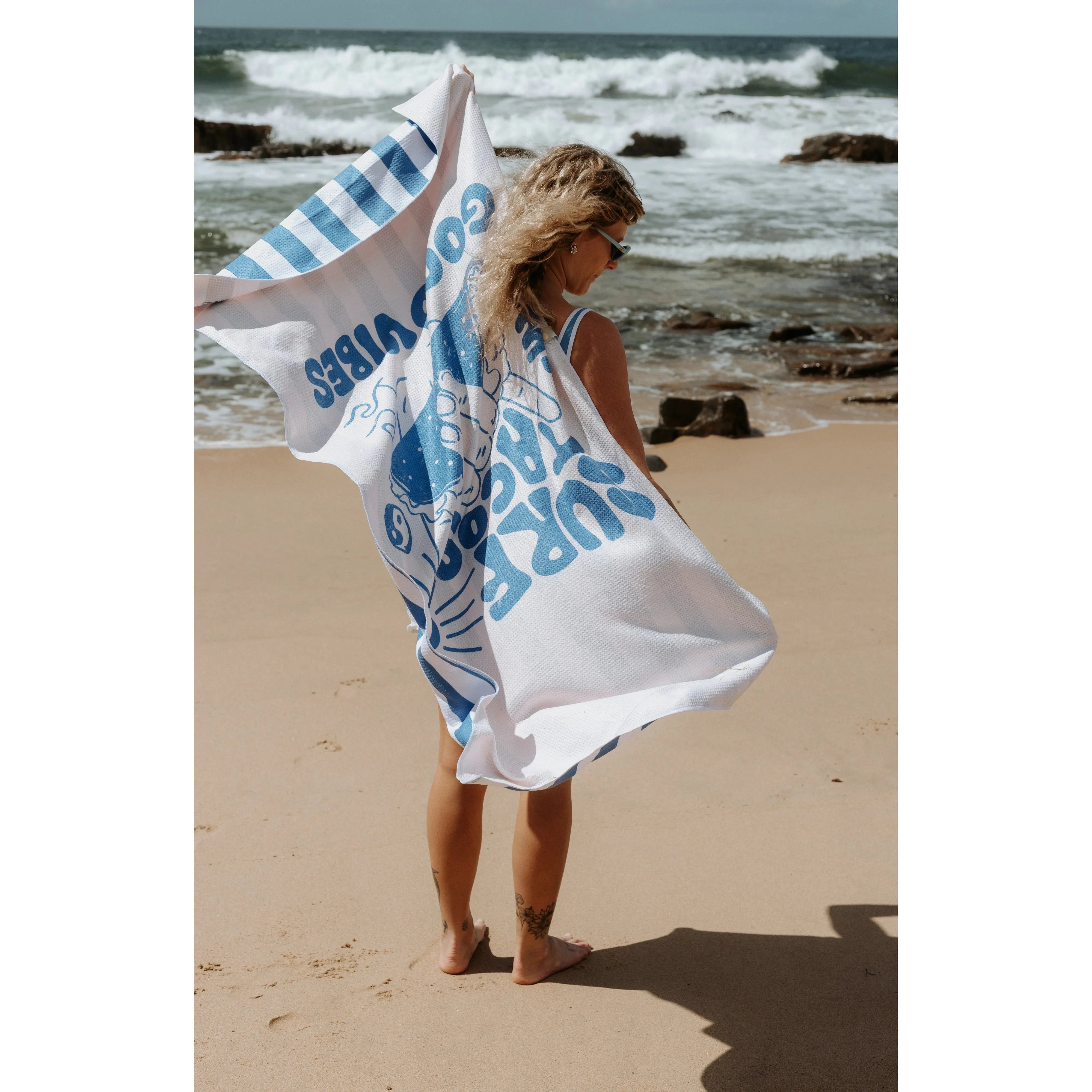Salty Shreds - Surf, tacos & good vibes waffle microfiber sand free beach towel