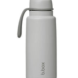Gray water bottle with a straw lid on a white background