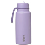 Purple water bottle with a handle on a white background