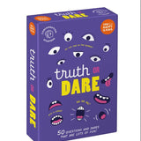 Purple box of 'Truth or Dare' game with cartoon faces and text on a white background