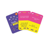 Four colorful 'truth or dare' cards on a white background