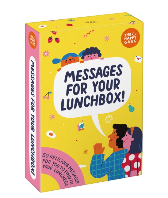 Box of 'Messages for Your Lunchbox' with colorful design and text on a white background
