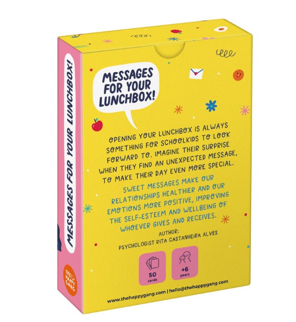 Box of 'Messages for Your Lunchbox' with colorful design and text on a white background
