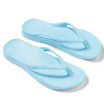 Pair of light blue flip-flops on a white background