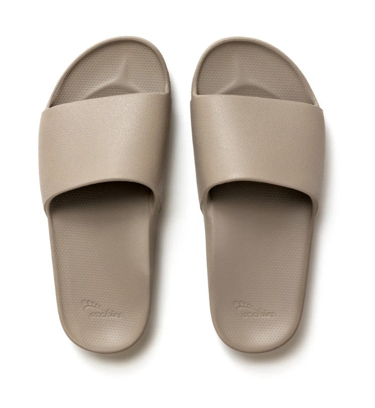 front view of taupe slides