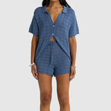 Melia Geo Knit Shirt - Harbour Blue