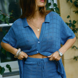 Melia Geo Knit Shirt - Harbour Blue