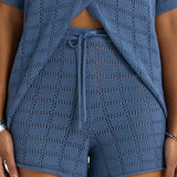 Melia Geo Knit Shorts - Harbour Blue