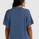 Melia Geo Knit Shirt - Harbour Blue