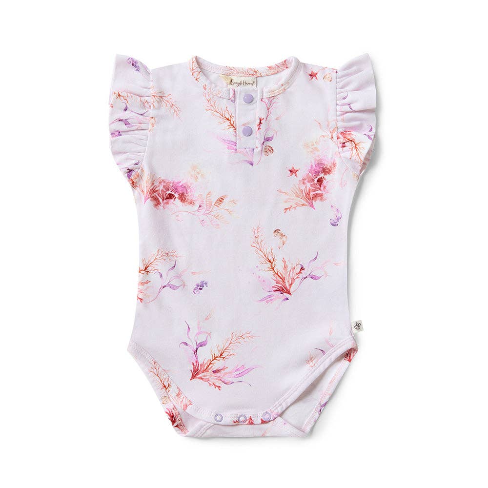 Snuggle Hunny - Coral Short Sleeve Organic Bodysuit with Frill
