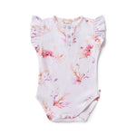 Snuggle Hunny - Coral Short Sleeve Organic Bodysuit with Frill