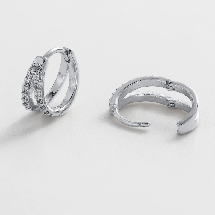 silver crystal huggie earring small