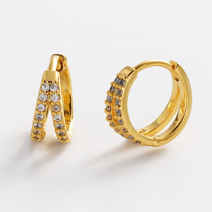 gold huggie earring with crystal details
