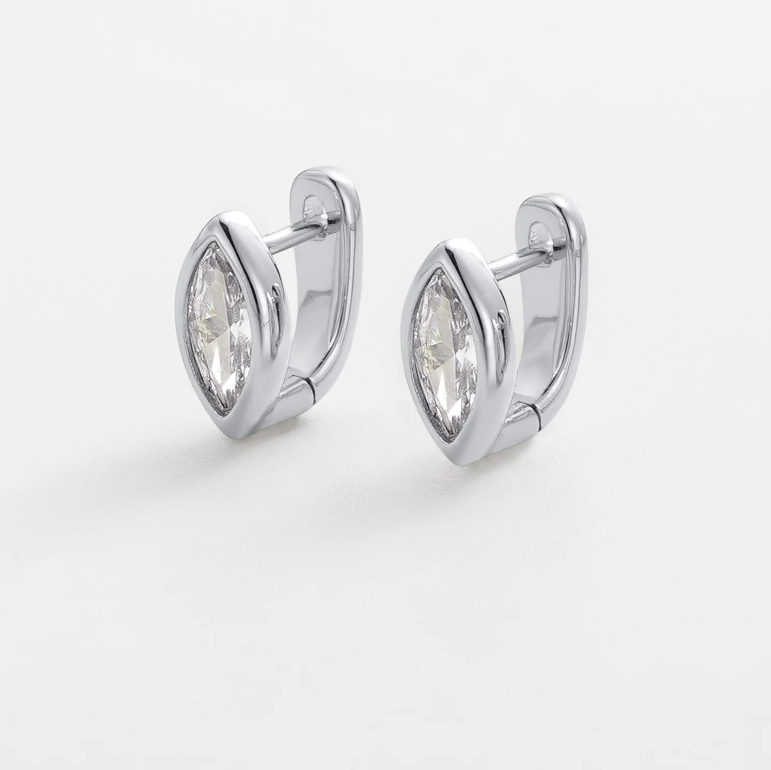 Pair of silver hoop earrings with clear gemstones small
