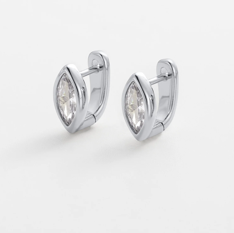 Pair of silver hoop earrings with clear gemstones small