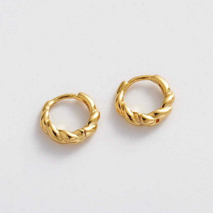 Pair of gold hoop earrings small textured
