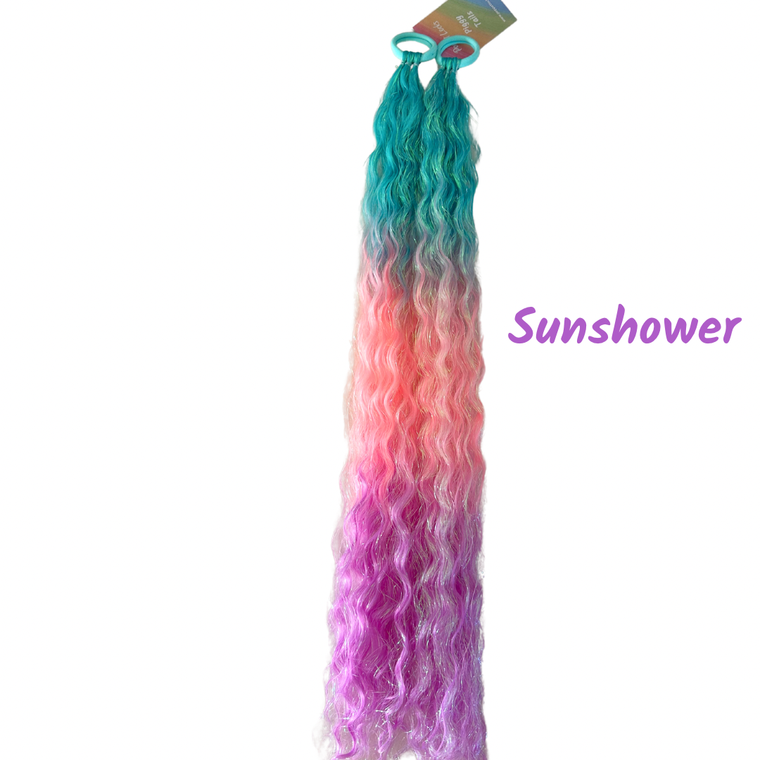 Poppet Locks - Mermaid Curls Piggys - Sunshower - 22”