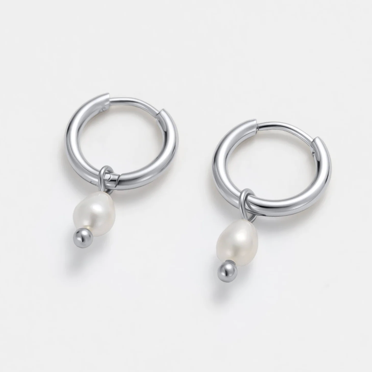 silver small hoop earring with pear detail