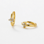 Gold hoop earrings with small crystals huggie earring
