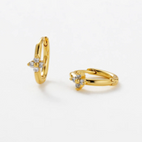 Gold hoop earrings with small crystals huggie earring