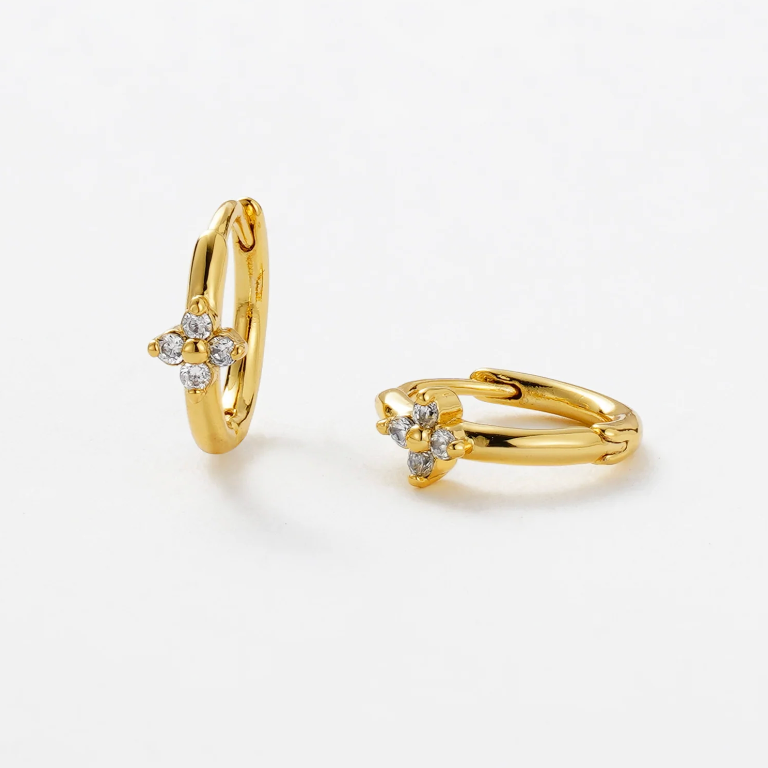 Gold hoop earrings with small crystals huggie earring