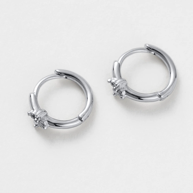 Pair of silver hoop earrings small with crystal detail
