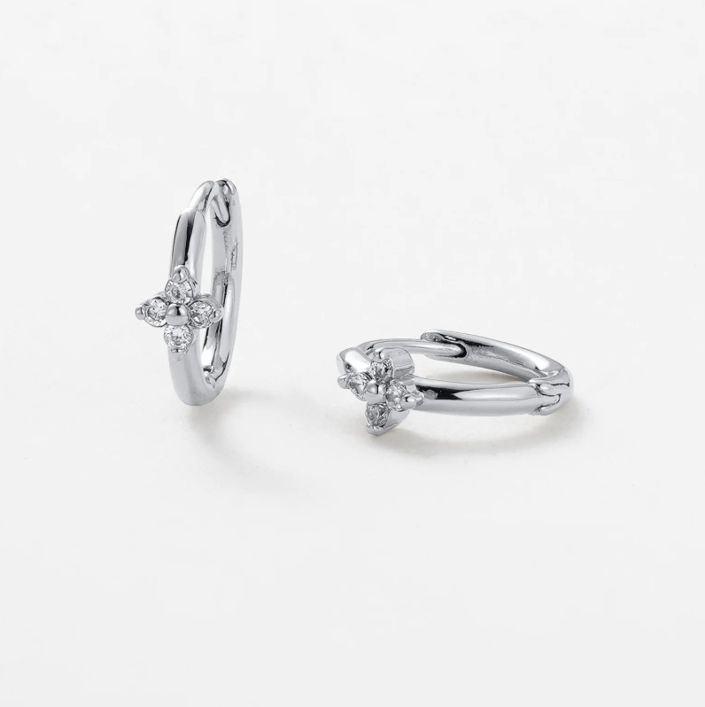 Pair of silver hoop earrings with small crystals